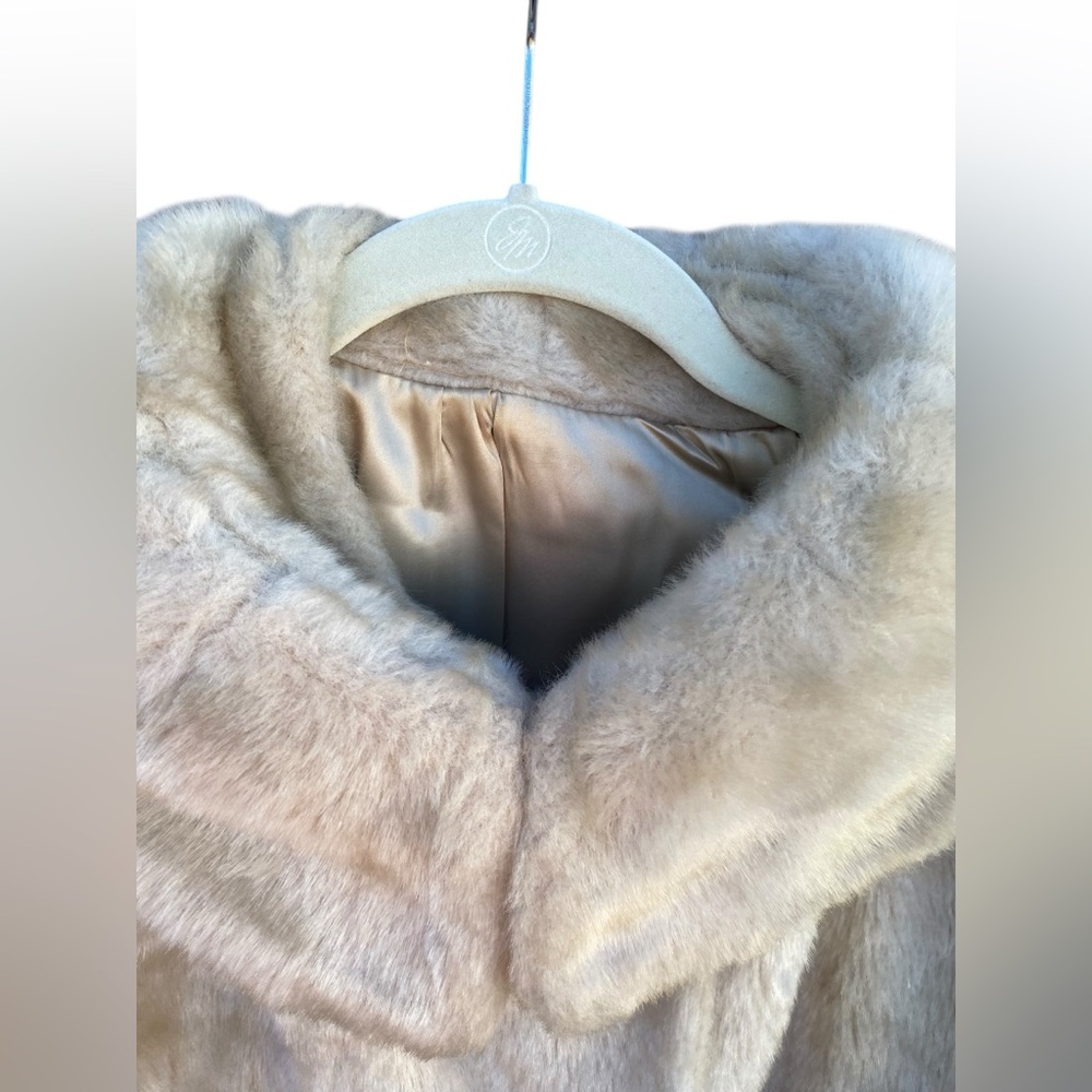 1960s Cream Faux Fur Coat 1960s Handmade faux fur collared button up coat. S - Picture 14 of 15